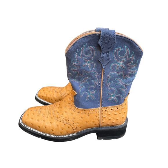 Ariat Fat Baby Ostrich Boot Tan Blue Women's Size 6.5 - Picture 1 of 6